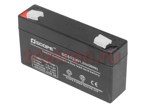 6V, 1.2Ah SC-612 (DT 6012, KT6-1.2,DTM6012) 97х24х52мм свинцово-кислотный аккумулятор (RL612(3FM1.2))