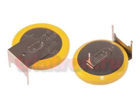 CR2032/1GU2 (CR2032-VAY3-15.2), (3V) 15.2мм, 3 вывода, гориз. эл. питания дисковый