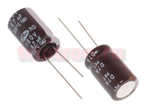 470мкф 63в 105° RD (12,5X20) конденсатор SAMWHA RD1J477M12020BB (12,5X20) (ECAP 470/63V)