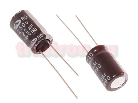 1мкф 25в 105° RD (10X20) ±20% конденсатор RD1E108M10020BB, SAMWHA