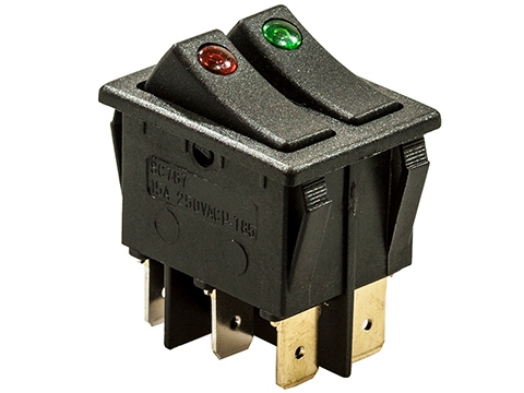 797D ПЕРЕКЛЮЧАТЕЛЬ 6 КОНТ. 250В/15.0А КРАС.\ЗЕЛ.С ПОДСВЕТ. (767), ТАЙВАНЬ