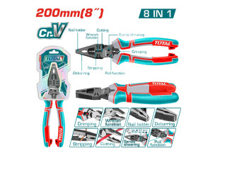 THTMF186, Многофункциональные комбинированные плоскогубцы 8-в-1, 8'/200mm,Cr-V, TOTAL THTMF186, Многофункциональные комбинированные плоскогубцы 8-в-1, 8'/200mm,Cr-V, TOTAL