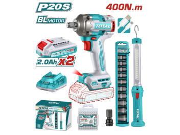 TOSLI23048, Набор аккумуляторных инструментов 2шт,20В,1 аккумул.ударн.гайковерт,1 рабочая лампа TOTA