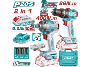 TCKLI20275, Набор аккумуляторных инструментовт 2шт,20В,1шт. бесщ.аккумул ударн.дрель,1шт.аккумул.уда TCKLI20275, Набор аккумуляторных инструментовт 2шт,20В,1шт. бесщ.аккумул ударн.дрель,1шт.аккумул.уда