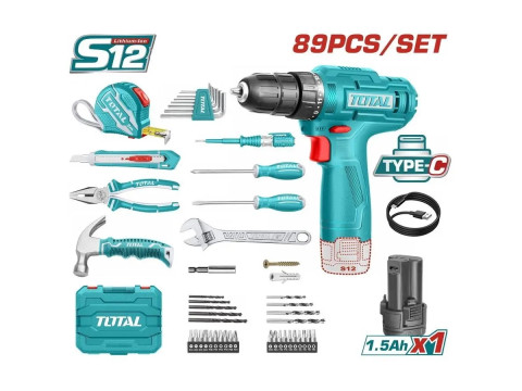 THKTHP10892, Набор инструментов с аккумуляторной дрелью 89шт 12V,0-750об/мин,20Нм, емкость патрона:
