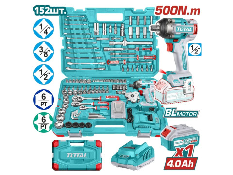 THKTHP31522, Набор инструментов с аккумуляторным ударным гайковертом 152шт,с аксессуарами, с ЗУ и АК