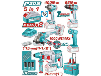 TCKLI20592, Набор профессиональных аккумуляторных инструментов 5шт, TOTAL TCKLI20592, Набор профессиональных аккумуляторных инструментов 5шт, TOTAL