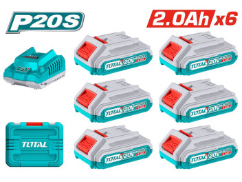 TFBCLI20611, Набор аккумуляторных батарей Li-Ion и зарядное устройство P20S 20V, 6 аккум 2.0Ah TOTAL TFBCLI20611, Набор аккумуляторных батарей Li-Ion и зарядное устройство P20S 20V, 6 аккум 2.0Ah TOTAL