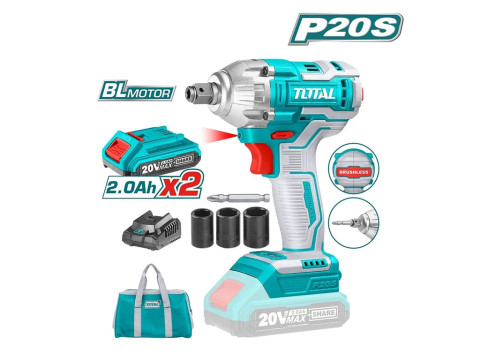 TIWLI20208, Аккумуляторный ударный гайковерт 1/2', 220 Нм, Li-Ion 20V 2.0Ah, бесщеточный (2 АКБ+ЗУ+с