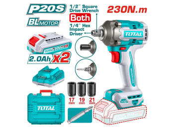 TIWLI20236, Аккумуляторный ударный шуруповерт&гайковерт,20В,квадр привод:1/2',шестигр хвост:6,35мм,2