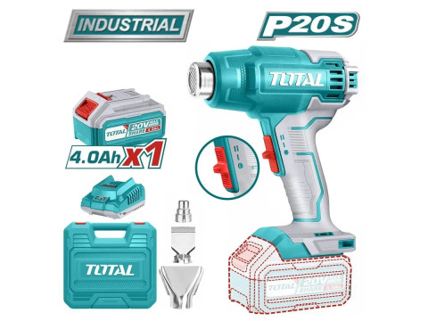 TBLI20025, Аккумуляторный технический фен Li-Ion 20V, 300/550°С, 100/200л/мин с аксессуарами и ЗУ и