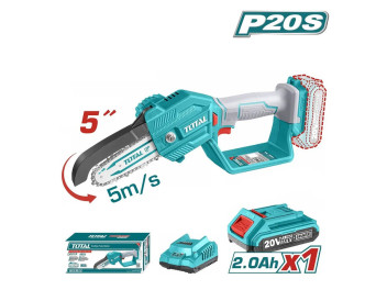 TGSLI20581, Аккумуляторная мини цепная пила Li-ion 20V, длина шины 5'(15cm) (1АКБ и 1 ЗУ) TOTAL