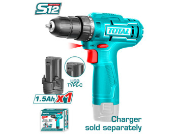 TDLI12428, Аккумуляторная безударная дрель-шуруповерт 20 Нм, Li-ion 12V, 1.5Ah (коробка, 1 АКБ) TOTA