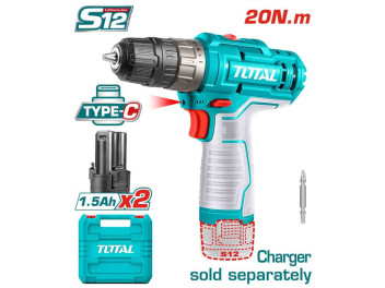 TDLI12202, Аккумуляторная дрель-шуруповерт Li-ion 12V,0-400/0-1500об/мин,20Нм, 0.8-10mm(1/32-3/8') б