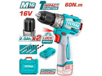 TIDLI16682, Аккумуляторная компактная бесщеточная ударная дрель-шуруповерт,16В,0-550/0-2000об/мин,30