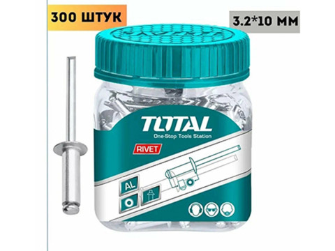 WJRT3201011, Заклепка алюминиевая3,2*10мм в пластиковой банке 200 шт TOTAL
