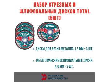 TAC303768, Набор отрезных и шлифовальных дисков по металлу 5шт./компл. TOTAL
