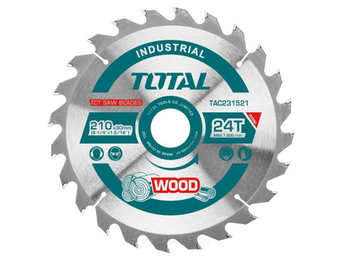TAC231521, Диск пильный по дереву TCT 210mmX30X24T (кольцо 16мм и 25,4мм) TOTAL TAC231521, Диск пильный по дереву TCT 210mmX30X24T (кольцо 16мм и 25,4мм) TOTAL