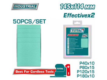 TAC145115, Шлифовальная бумага,145X114мм,50шт./набор, P40x10шт. P80x15шт. P120x15шт. P180x10шт. Tota