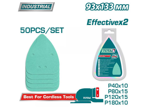 TAC931331, Шлифовальная бумага,93*133мм,50шт./компл.,P40x10шт,P80x15шт,P120x15шт,P180x10шт TOTAL TAC931331, Шлифовальная бумага,93*133мм,50шт./компл.,P40x10шт,P80x15шт,P120x15шт,P180x10шт TOTAL