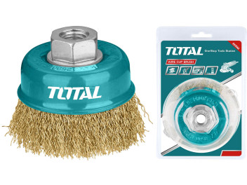TAC31031, Щетка по металлу 75мм , ЧАШКА (латунированная проволка), TOTAL