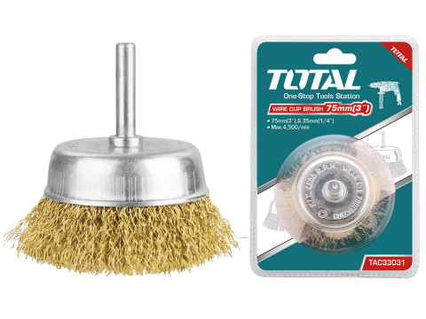 TAC33021, Щетка по металлу для дрели тип 'чаша' 50мм, латунированная проволка TOTAL