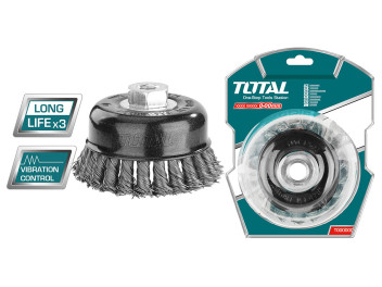TAC32035, Щетка по металлу тип 'чаша' 75мм,УСИЛЕННАЯ, витая стальная проволка TOTAL
