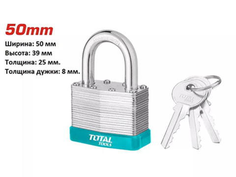 TLPK36501, Замок навесной ламинированный 50мм, 3 ключа TOTAL