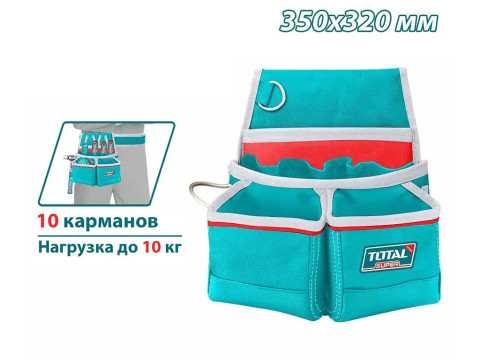 THT16P10125, Поясная сумка для инструмента,Д35*Ш32см, с 10 карманами,макс нагрузка: 10кг TOTAL