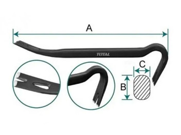 THT431362, Лом-гвоздодер 36'(900mm)x1-1/5'(30mm)x16/25'(16.0mm) TOTAL