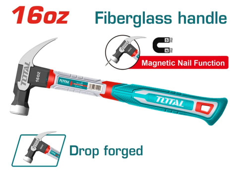 THCH61016, Молоток-гвоздодер,16 унций/450г,функция магнитного гвоздя Total, TOTAL