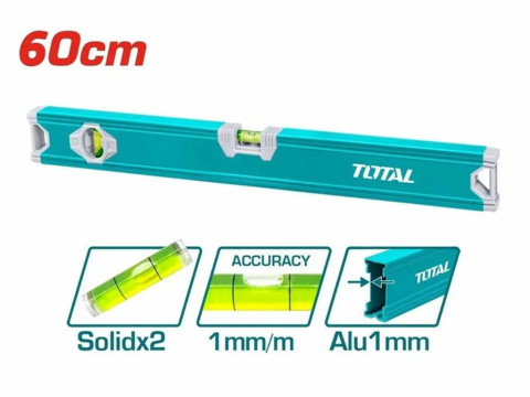 TMT26036, Уровень алюминиевый строительный 60см, с ручками, 3 глазка TOTAL