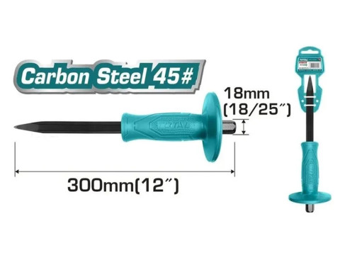 THT4221226, Долото ручное заостренное 300*18*4мм, обрезинненая рукоятка), TOTAL