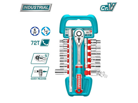 THT121171, Набор головок 1/2' с трещоткой 17шт, Cr-V сталь 50BV30 TOTAL