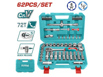 THT121602, Набор головок 1/2' с трещоткой 62шт. 1/2' TOTAL