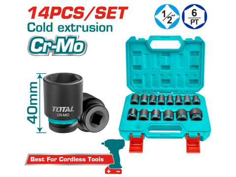 THISTD12141, Набор ударных торцевых головок 1/2' 14шт,10.11.12.13.14.15.16.17.18.19.21.22.24.27 мм T
