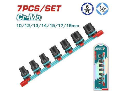 THKISD12073, Набор ударных торцевых головок 1/2' Dr. 7шт,10/12/13/14/15/17/19 мм TOTAL