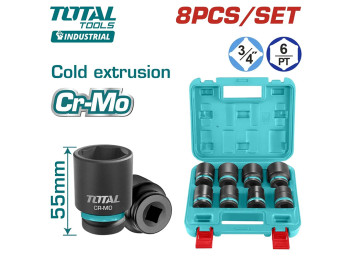 THKISD34081, Набор ударных торцевых головок 3/4' 8шт,26. 27. 29. 30. 32. 35. 36. 38 мм TOTAL