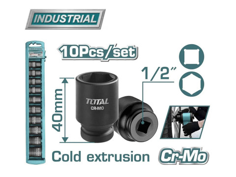 THISTD12101, Торцевые головки ударные 1/2 10шт 10.12.13.14.15.17.19.21.22.24mm TOTAL