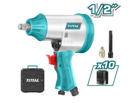 TAT41125, Ударный пневматический гайковерт 12,5мм (1/2'), 7000об/мин, с головкой на 10шт.TOTAL TAT41125, Ударный пневматический гайковерт 12,5мм (1/2'), 7000об/мин, с головкой на 10шт.TOTAL
