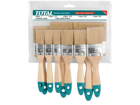 THT8414091, Набор кистей с деревянной рукояткой 9 шт (3 шт-25мм, 2 шт - 38 мм, 2 шт - 50 мм, 1 шт-75